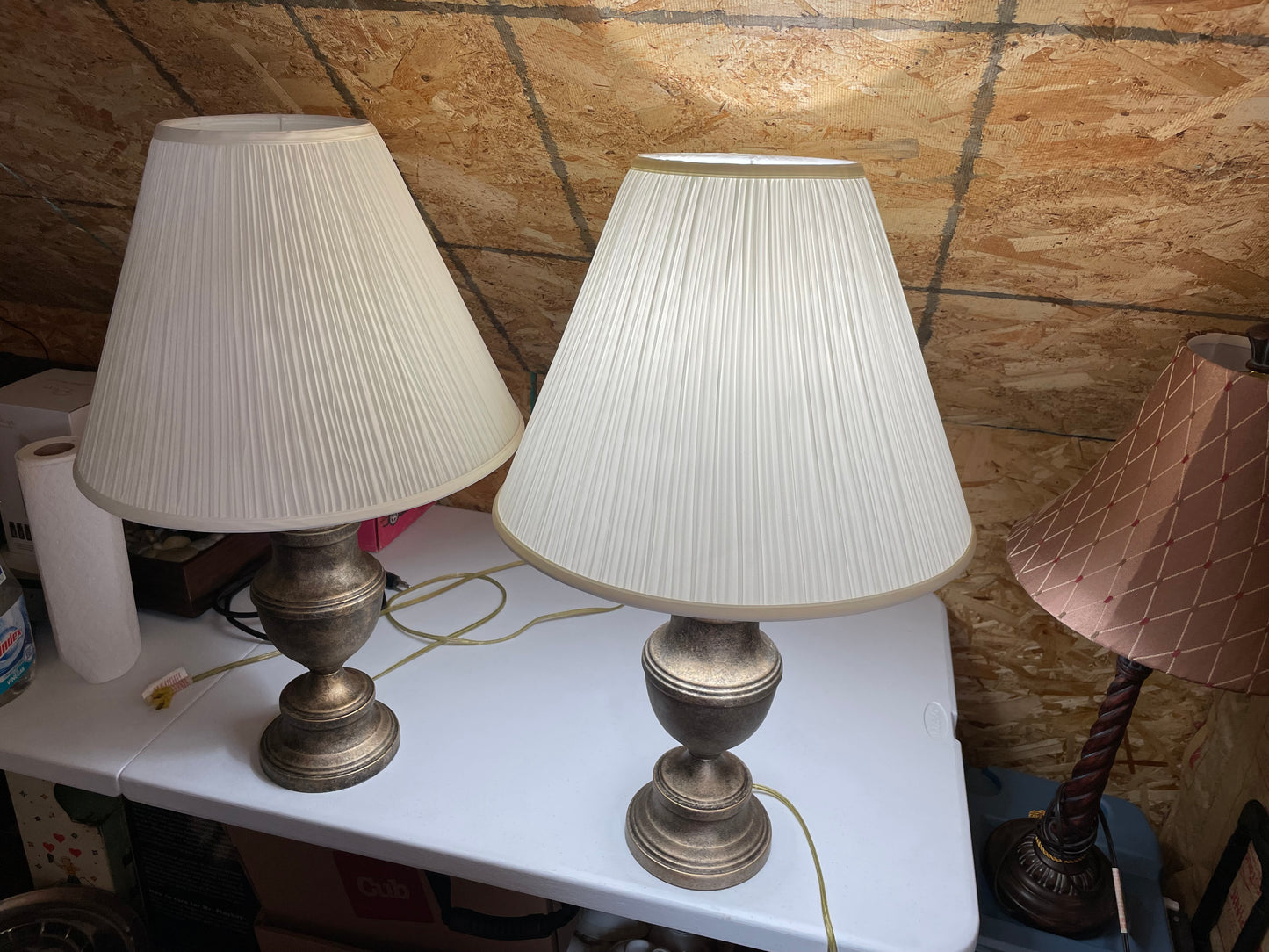 Pair ofVintage Classic Bronze Lamps with Lampshades - $20